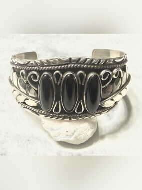 Silver Black Onyx Cuff Bracelet